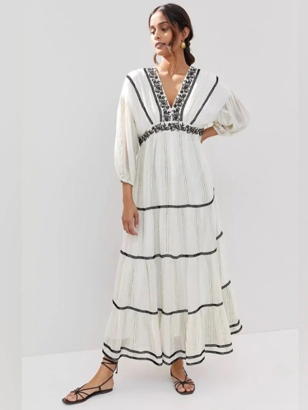 Anthropologie Verb by Pallavi Singhee Embroidered White Maxi Dress Size XS NWT